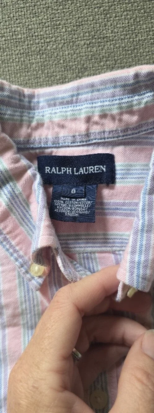Ralph Lauren Boys Pink and Blue Striped Button-Down Shirt
